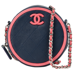 Color Pop Round Chain Clutch, Leather, Navy/Pink, 27472803(2019), 3*